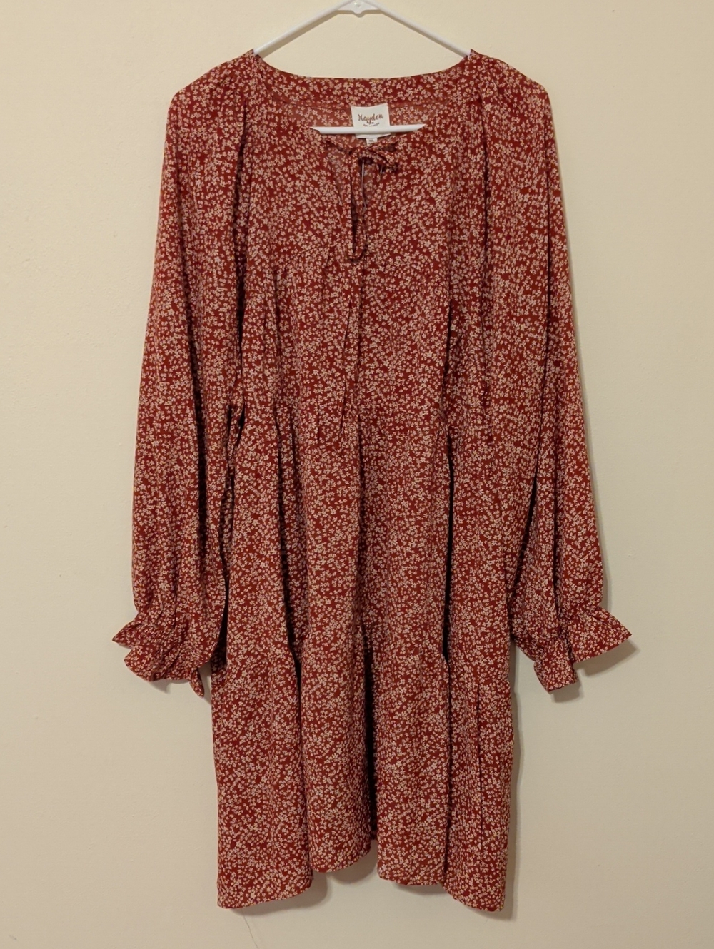 Hayden Rust Red Floral Long Sleeve Tiered Dress